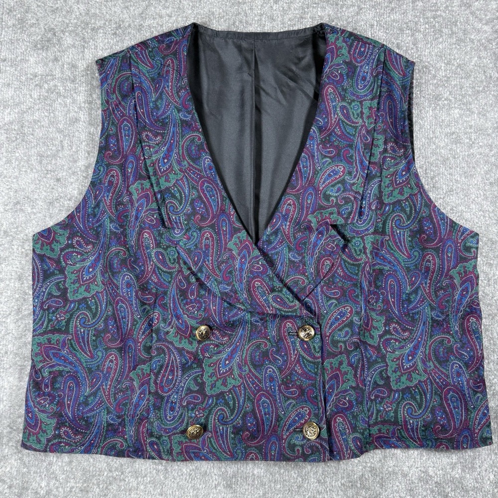 Vintage Double Breasted Vest Women's XL Purple Blue Paisley Feminine Artsy